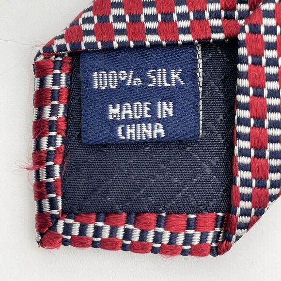 Club Room 100% Silk Necktie Geometric Red/Blue/White Classic Designer 59.5 x 3.5 - Picture 6 of 16